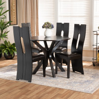 Baxton Studio Cian-Dark Brown-5PC Dining Set Cian Modern and Contemporary Dark Brown Faux Leather Upholstered and Dark Brown Finished Wood 5-Piece Dining Set